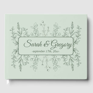 Simple Boho Floral Sage Green Wedding Guest Book