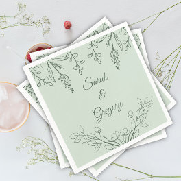 Simple Boho Floral Sage Green Wedding Napkins