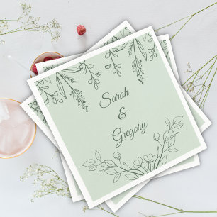Simple Boho Floral Sage Green Wedding Napkins