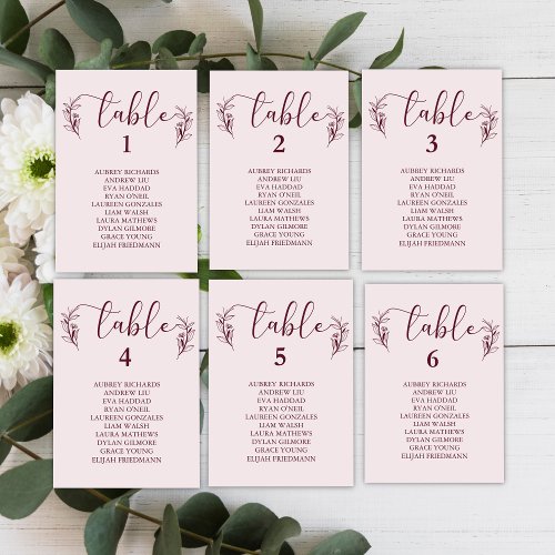 Simple Boho Floral Wedding Seating Chart Cards 