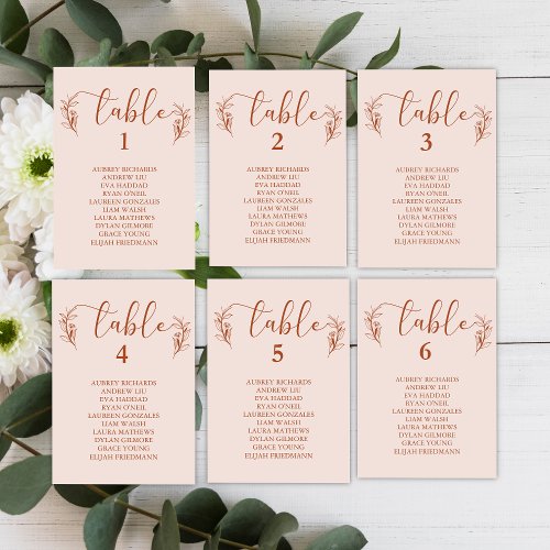 Simple Boho Floral Wedding Seating Chart Cards 