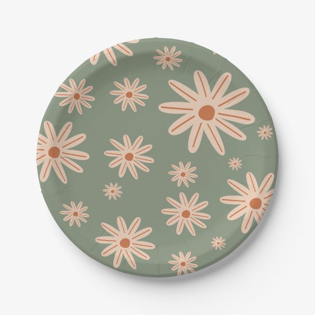 Simple Boho Flowers All Ages Birthday Paper Plates (Front)