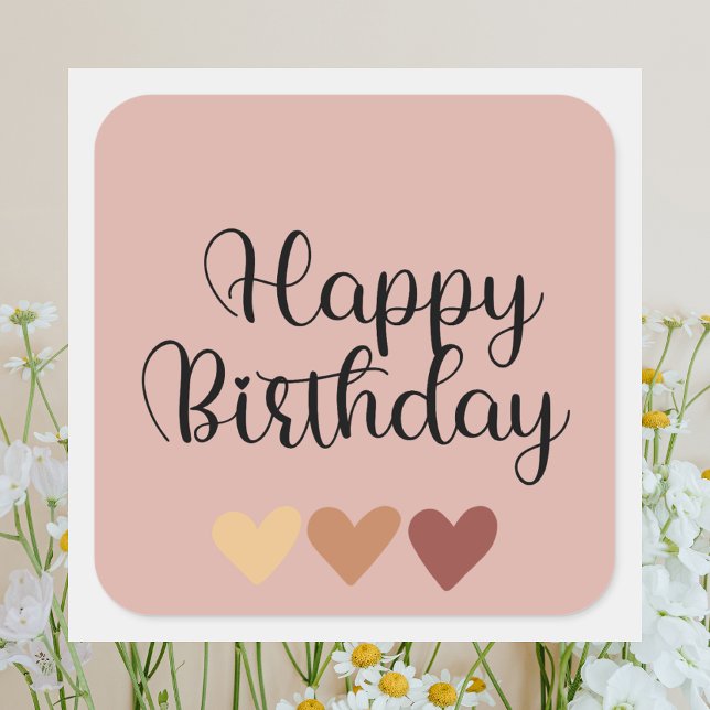 Simple Boho Happy Birthday  Square Sticker (Creator Uploaded)