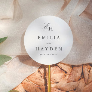 Simple Boho Initials Wedding Favor Classic Round Sticker