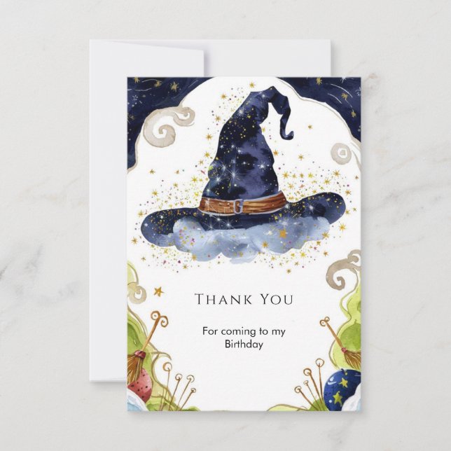 Simple Boho Magic Wizard Birthday Thank You Card (Front)