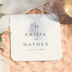 Simple Boho Minimal Monogram Wedding Square Paper Coaster