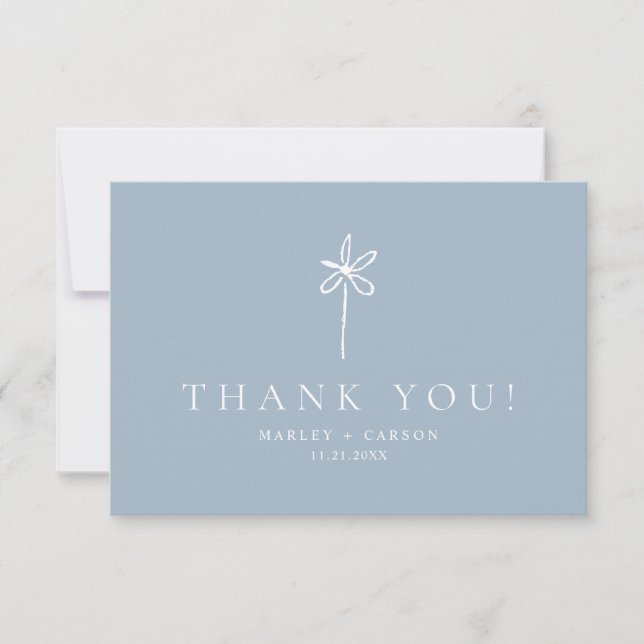 Simple Boho Minimalist Dusty Blue Wedding Thank You Card (Front)