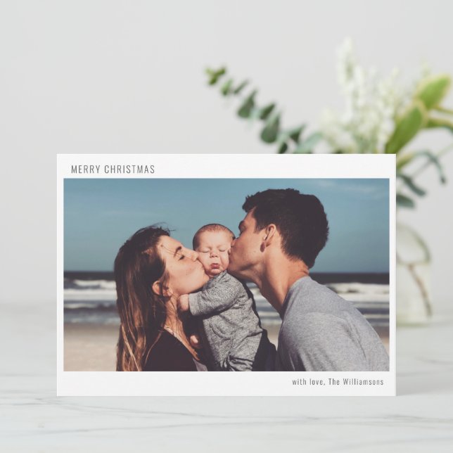 Simple Boho Modern Merry Christmas Photo  Holiday Card (Standing Front)