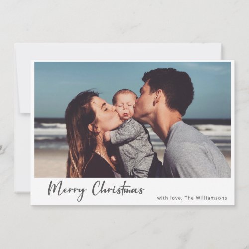 Simple Boho Modern Script Merry Christmas Photo Holiday Card
