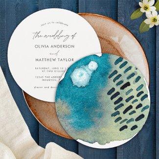 Simple Boho Navy Abstract Watercolor Wedding