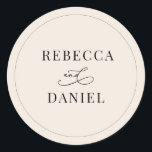 Simple Boho Neutral Blush Personalized Wedding Classic Round Sticker<br><div class="desc">Designed to coordinate with our Romantic Script wedding collection,  this customizable names Sticker,  features a calligraphy graphic ampersand,  paired with a classy serif font in black. Matching items available.</div>