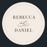 Simple Boho Neutral Blush Personalized Wedding Classic Round Sticker<br><div class="desc">Designed to coordinate with our Romantic Script wedding collection,  this customizable names Sticker,  features a calligraphy graphic ampersand,  paired with a classy serif font in black. Matching items available.</div>