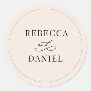 Simple Boho Neutral Blush Personalized Wedding Classic Round Sticker