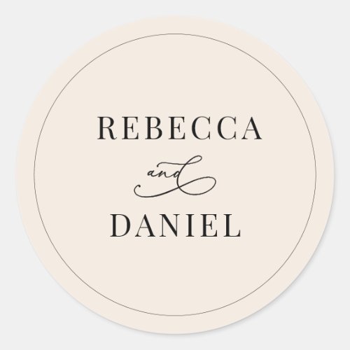 Simple Boho Neutral Blush Personalized Wedding Classic Round Sticker