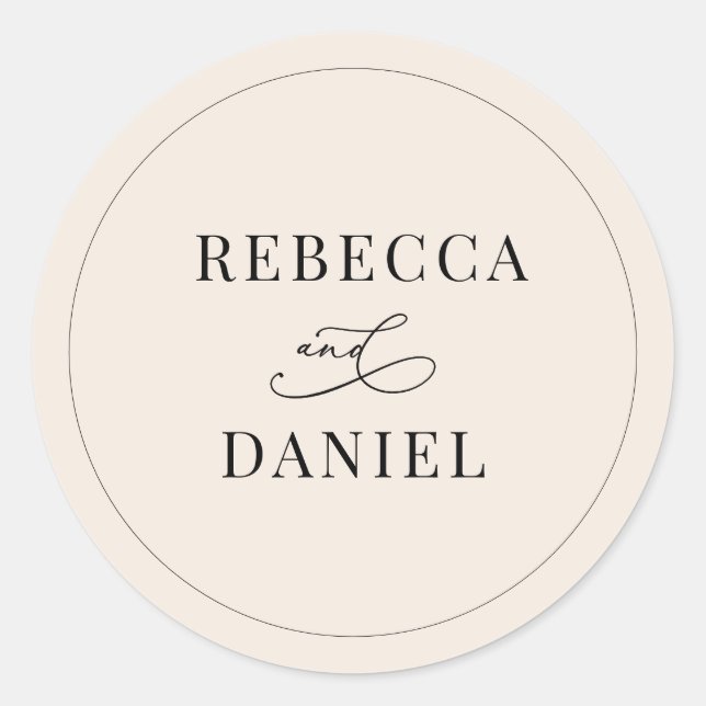 Simple Boho Neutral Blush Personalized Wedding Classic Round Sticker (Front)