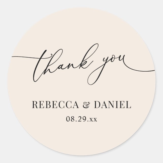 Simple Boho Neutral Blush Thank You Favors Classic Round Sticker (Front)