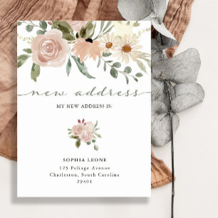 Simple Boho Neutral Floral Moving Announcement