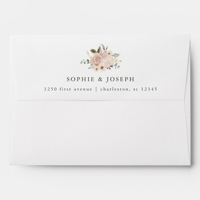 Simple Boho Neutral Watercolor Flowers | Wedding Envelope (Back (Top Flap))