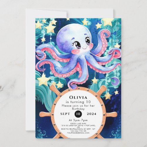 Simple Boho Octopus Birthday Invitation