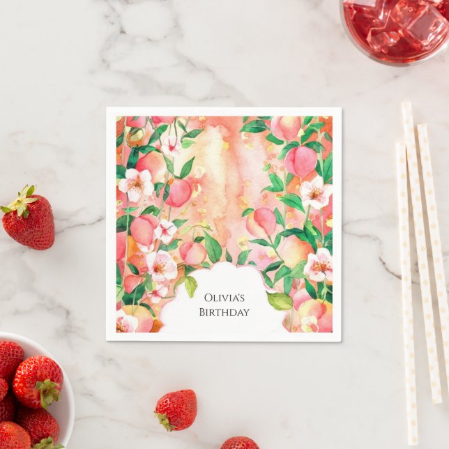 Simple Boho Peach Birthday Napkins (Insitu)