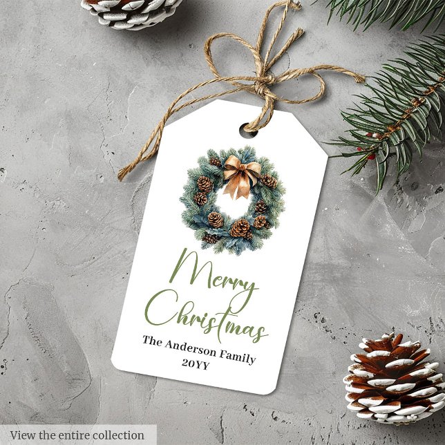 Simple Boho Pine Wreath Holiday Christmas Gift Tag (Simple Boho Pine Wreath Holiday Gift Tag

)