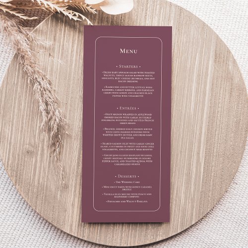 Simple Boho Plum Wedding Flat Menu