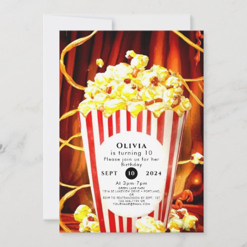 Simple Boho Popcorn Birthday Invitation