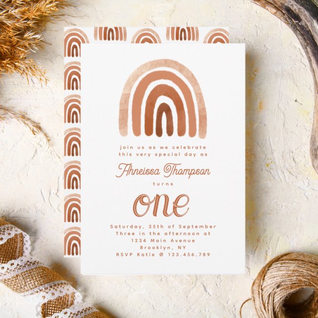 Simple Boho Rainbow Earth Tone Any Year Birthday Invitation (Creator Uploaded)