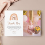 Simple Boho Rainbow Kids Birthday Thank You Card<br><div class="desc">Thank all your birthday guests with this adorable pink pastel boho rainbow photo thank you card.  Personalize with your own photo and text.</div>