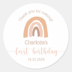 Simple Boho Rainbow Pink Pastel First Birthday Classic Round Sticker