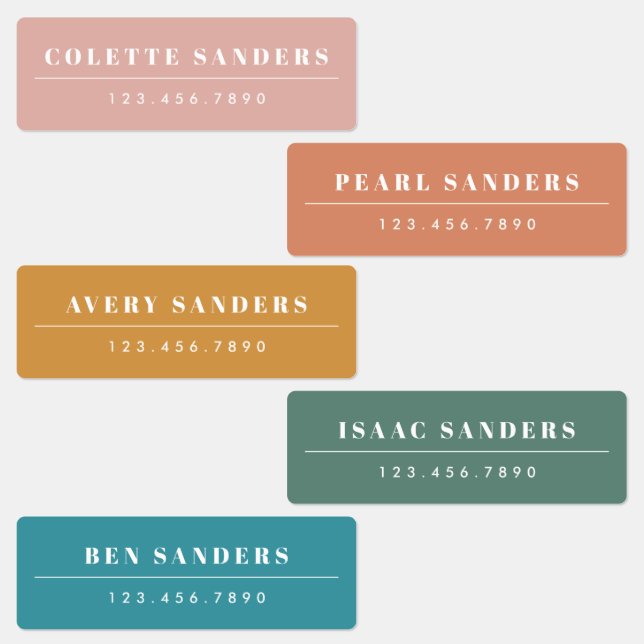 Simple Boho Rainbow Waterproof Name Labels (Group)