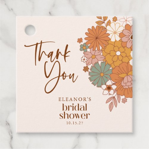 Simple Boho Retro Floral Bridal Shower Custom Name Favor Tags