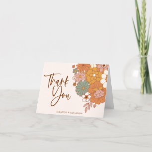 Simple Boho Retro Floral Bridal Shower Custom Name Letterpress Thank You Card