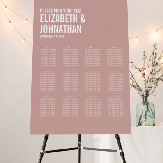 Simple Boho Rose Typography Wedding Seating Chart Foam Board | Zazzle.com