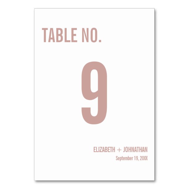 Simple Boho Rose Typography Wedding Table Number (Front)