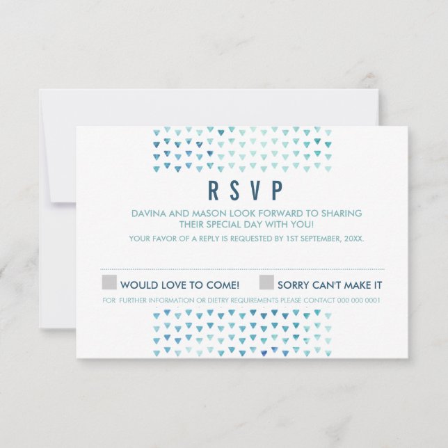 SIMPLE BOHO RSVP modern triangle pattern blue (Front)