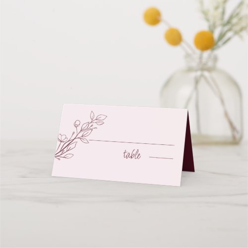 Simple Boho Ruby Wine Folded  Wedding Place Card