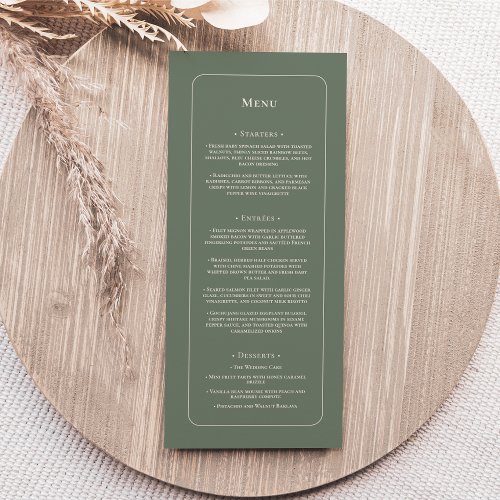 Simple Boho Sage Green Wedding Flat Menu