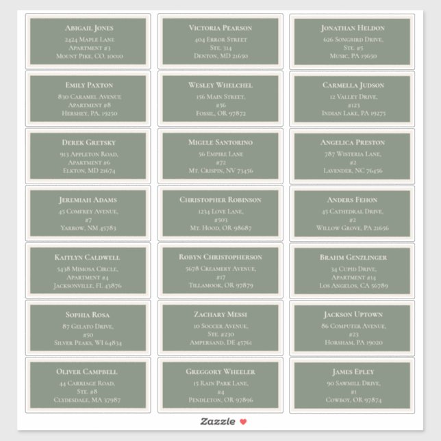 Simple Boho Sage Green Wedding Guest Address Sticker (Sheet)