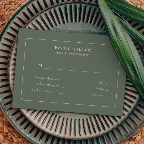 Simple Boho Sage Green Wedding Menu Choice RSVP