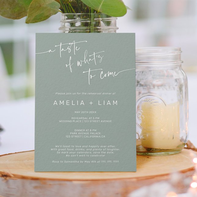Simple boho sage green wedding rehearsal dinner invitation (Creator Uploaded)