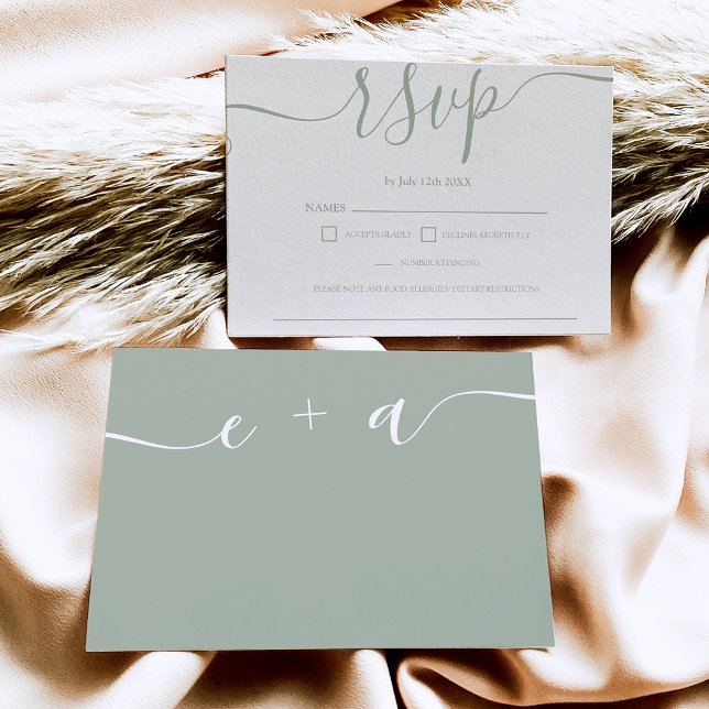 Simple boho sage green wedding rsvp monogram card (Creator Uploaded)