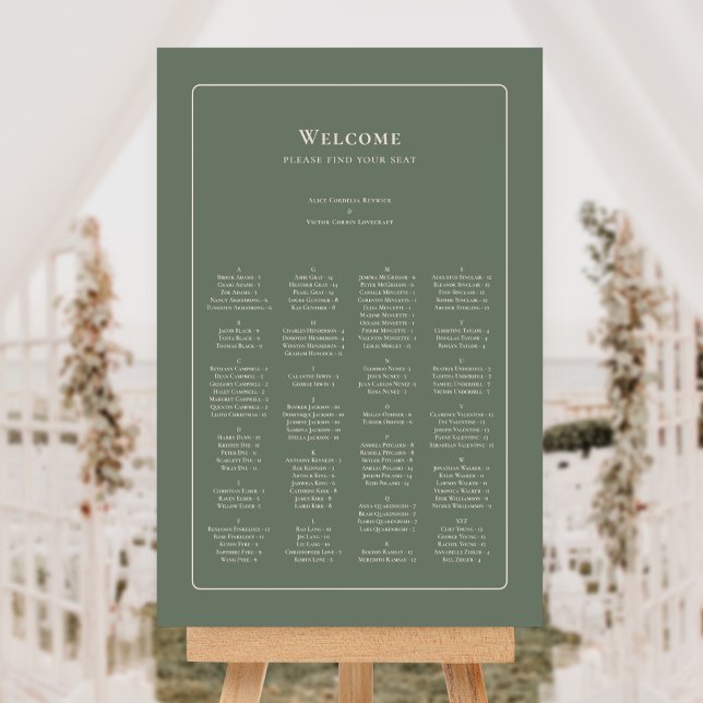 Simple Boho Sage Green Wedding Seating Chart Foam Board (Creator Uploaded)