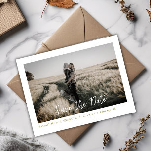 Simple Boho Save Our Date Olive Photo Postcard