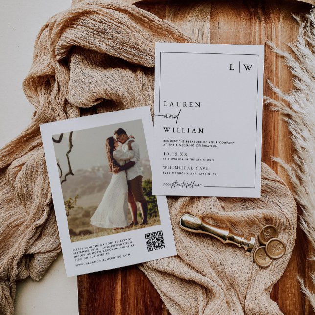 Simple Boho Script Photo Qr Code Wedding Invitation (Creator Uploaded)