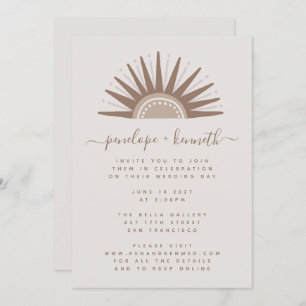 Simple Boho Sun Brown and Taupe Wedding Invitation