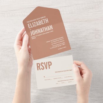 Simple Boho Terracotta Typography Wedding All In One Invitation by HappyAppleCanvas at Zazzle