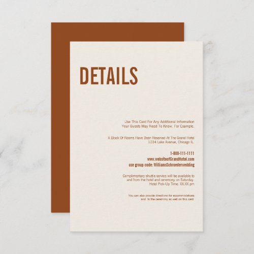 Simple Boho Terracotta Typography Wedding Details Enclosure Card