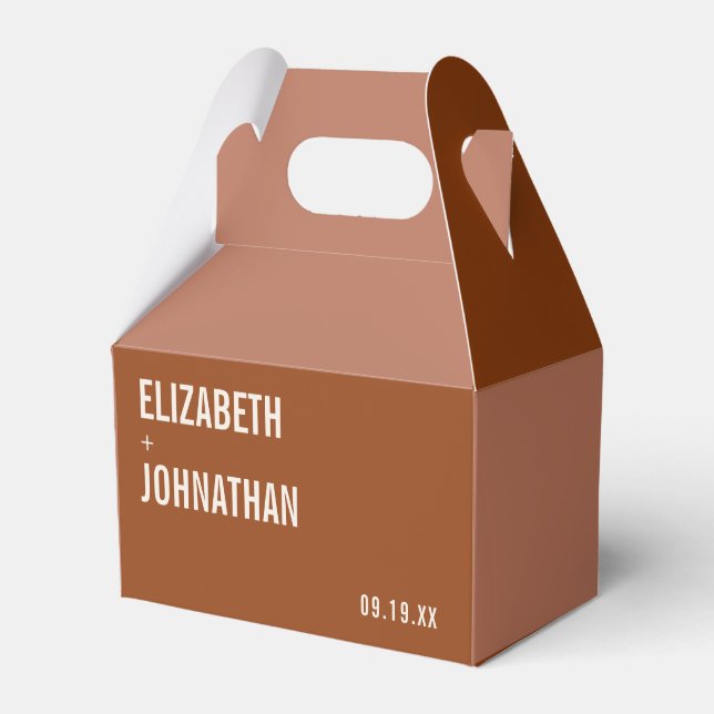 Simple Boho Terracotta Typography Wedding Favor Boxes (Front Side)