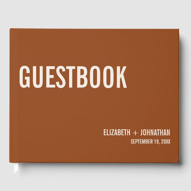 Simple Boho Terracotta Typography Wedding Guest Book (Front)